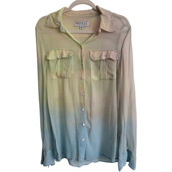 Guess Sheer Ombre Silk Blouse – Y2K Resort Style M - Picture 1 of 5